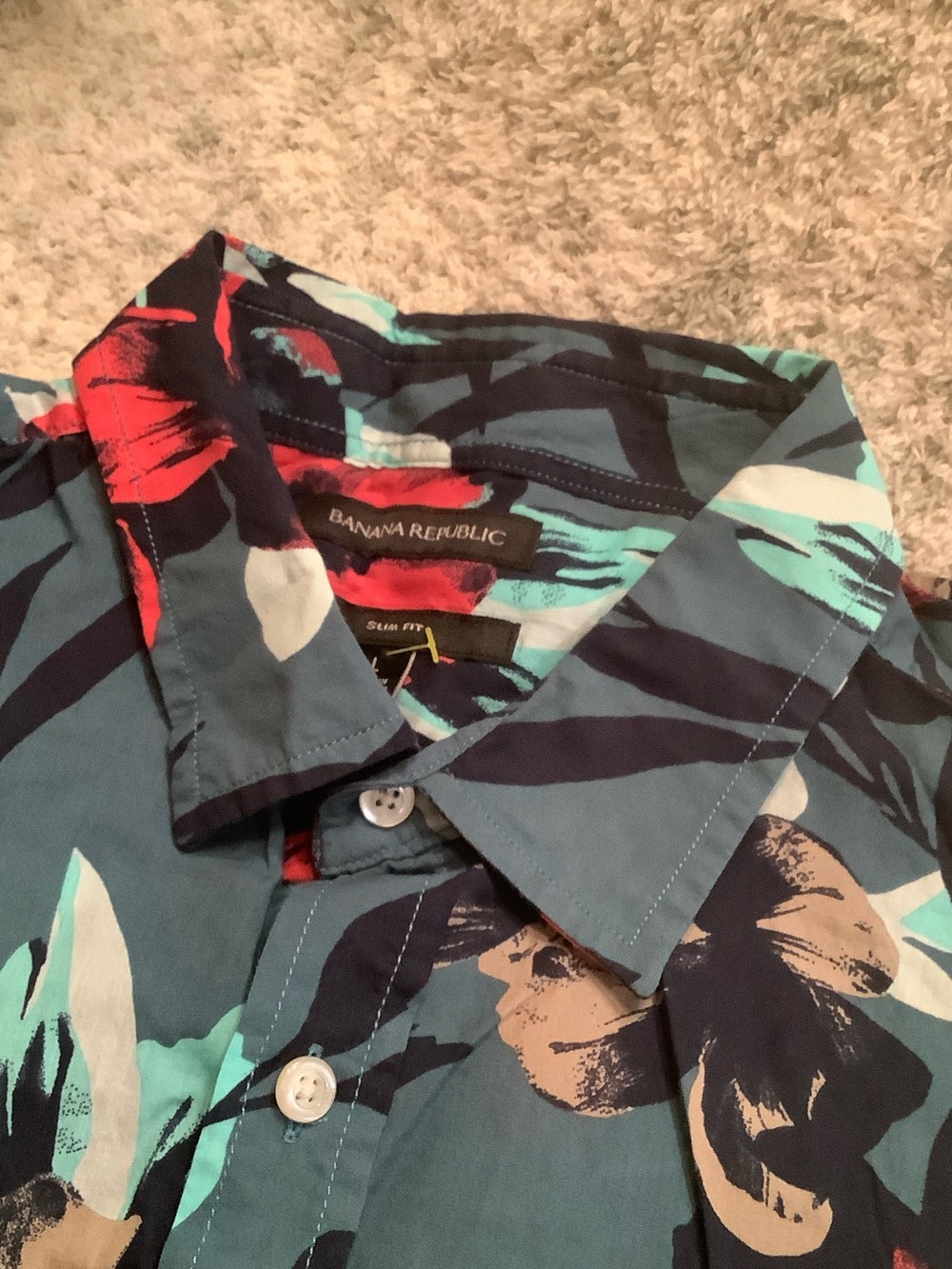 Banana Republic Tropical Red Teal Floral Dress Shirt Size L slim fit NWT Cotton - Picture 14 of 14